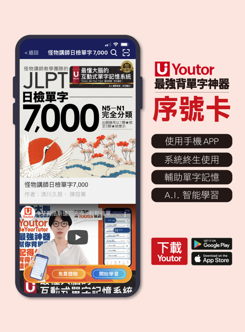 《Youtor App 數位教材》怪物講師日檢單字7000